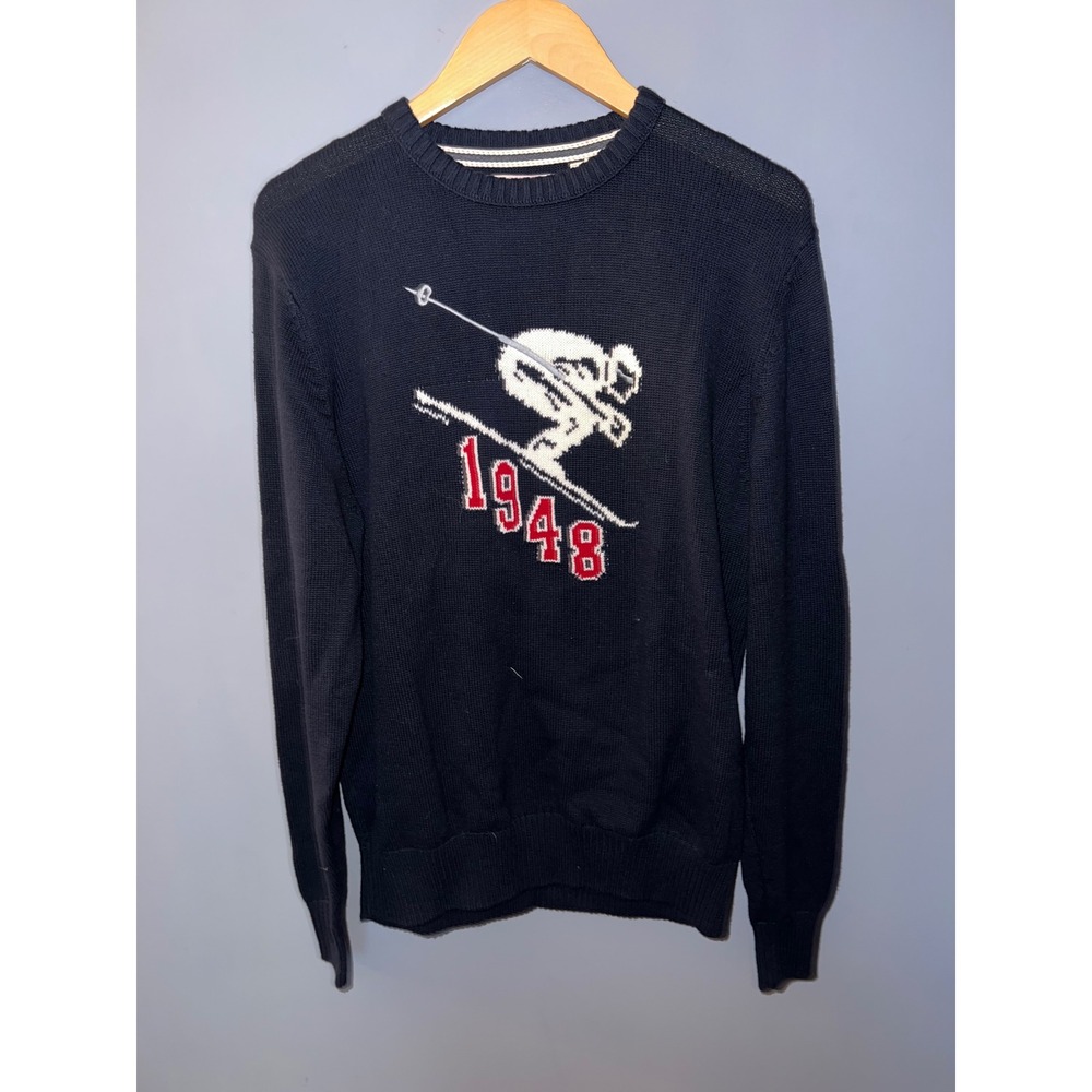 Weatherproof Vintage Mens Navy Blue Skier 1948 Holiday Sweater Crew Neck Cotton